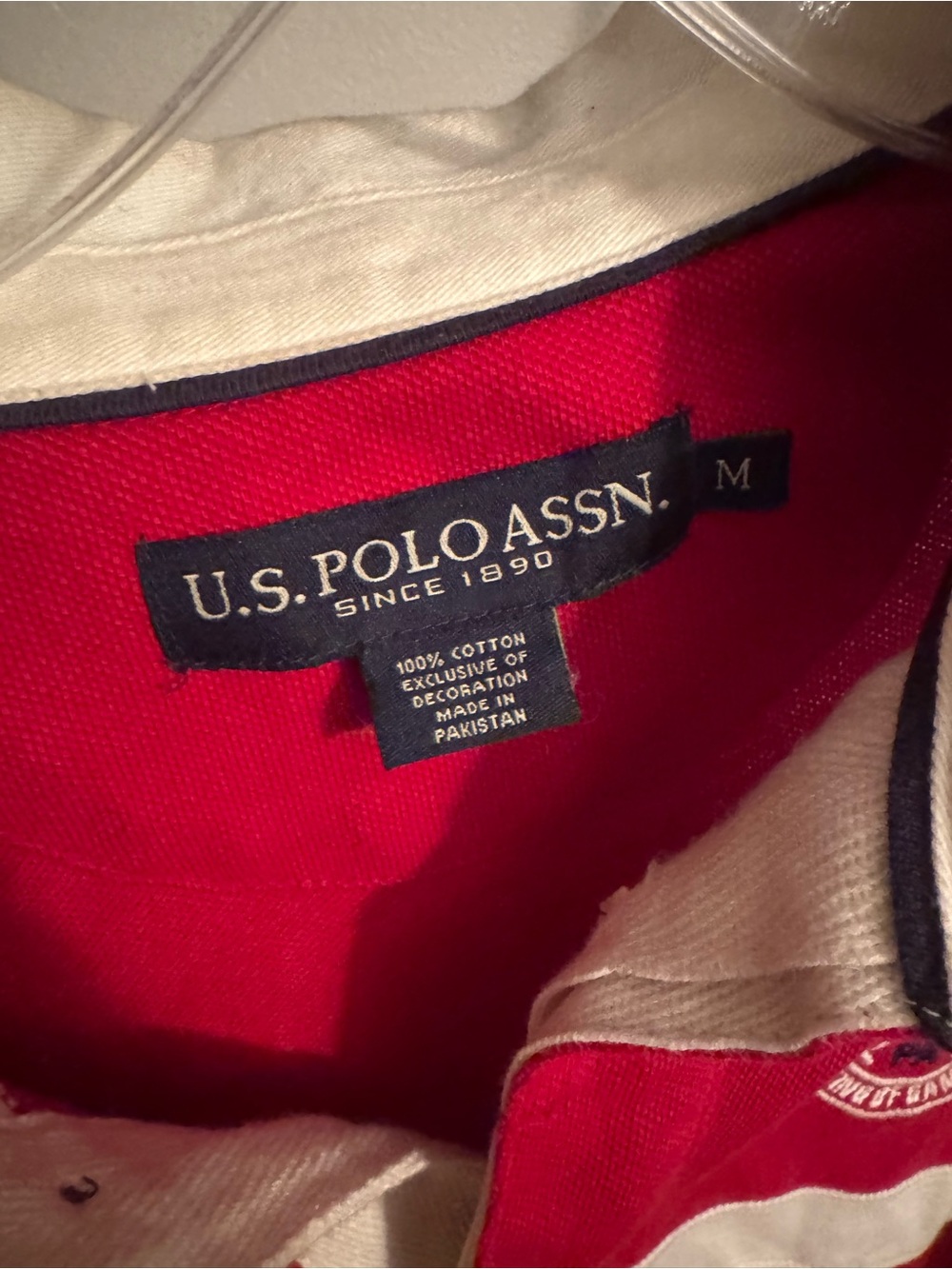 U.S. Polo Assn. Red and Cream Rugby Polo with Crest - Picture 4 of 12